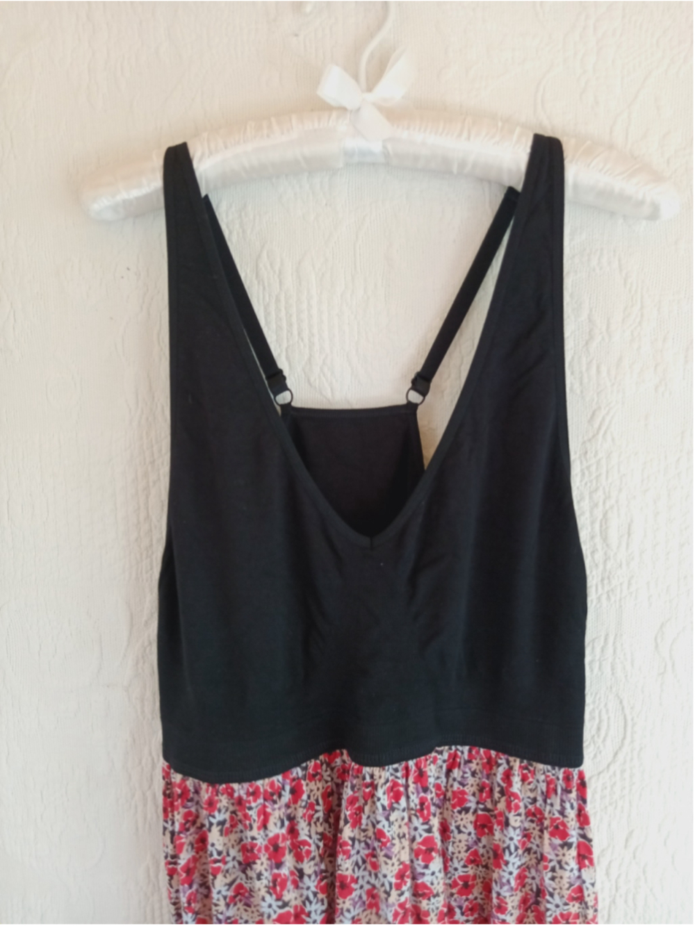 Black Red Ditsy Floral Midi Dress Fit n Flare Stretch Top Flowy comfy cottagecor - Picture 2 of 8
